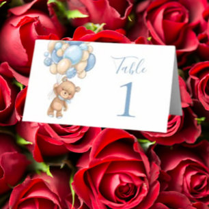 Placement Carte de table ours en peluche ballon bleu Baby Sh