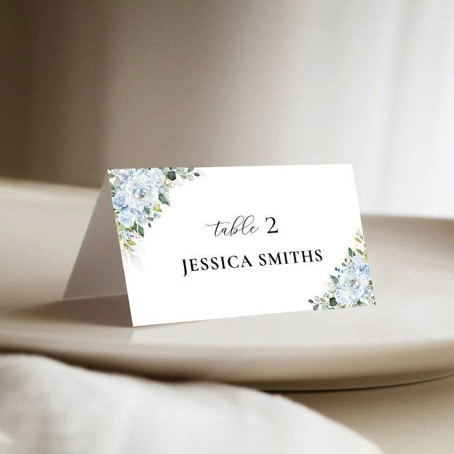 Placement Carte de table plate florale bleu clair romantique (Créateur téléchargé)