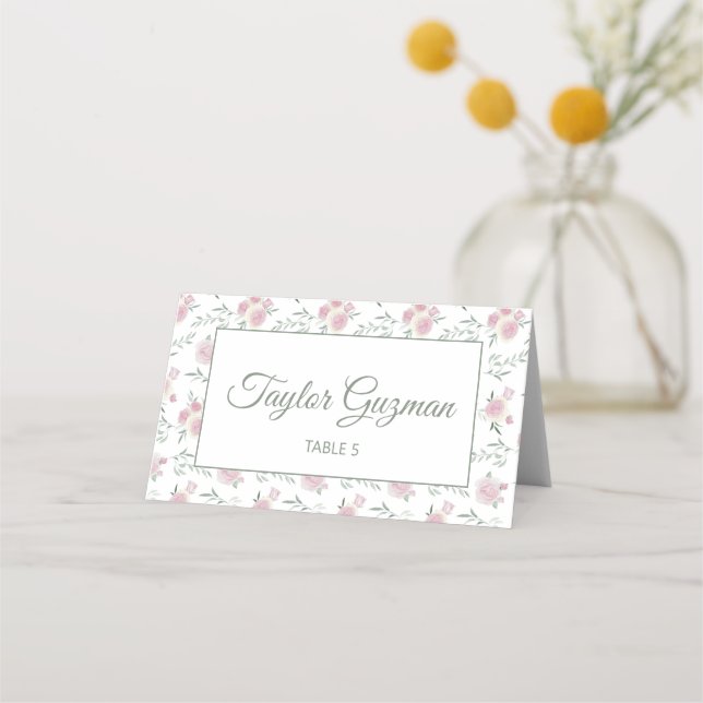 Placement Carte de table pliée à motif floral et texte vert (Devant)
