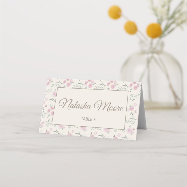 Placement Carte de table pliée crème à motif floral (Devant)