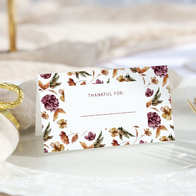 Placement Carte de table pliée de Thanksgiving (Rustic Autumn Leaves Thankful For Folded Place Card by Painted Paperie)