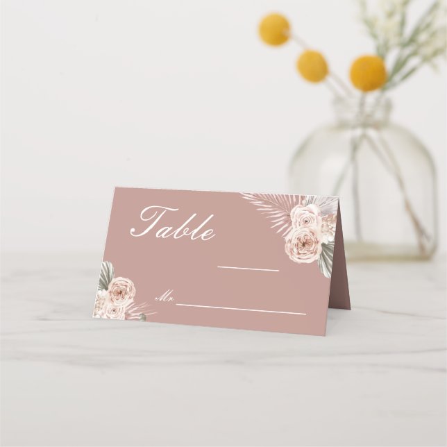 Placement Carte de table pliée élégante florale de mariage (Devant)