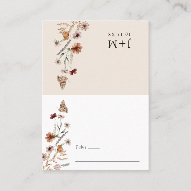 Placement Carte de table pliée florale boho (Devant)