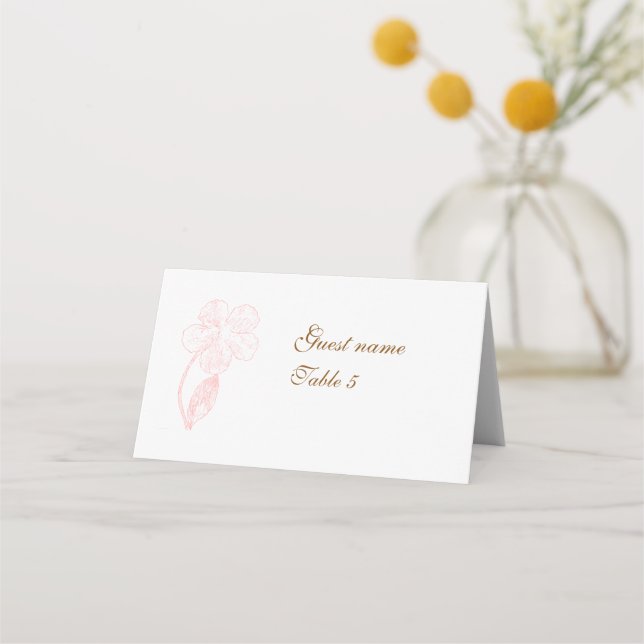 Placement Carte de table pliée florale rose pastel (Devant)
