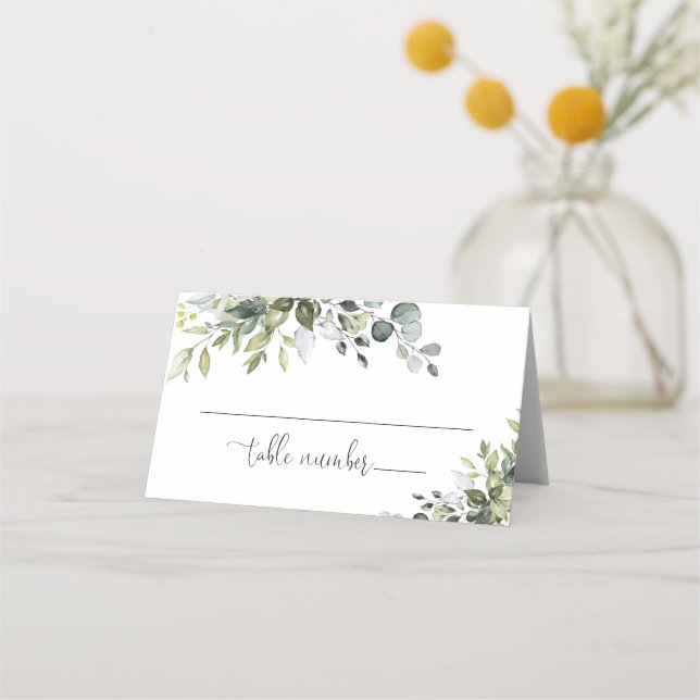 Placement Carte de table pliée pour mariage au eucalyptus (Devant)
