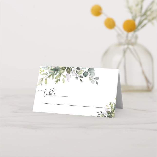 Placement Carte de table pliée pour mariage au eucalyptus (Devant)