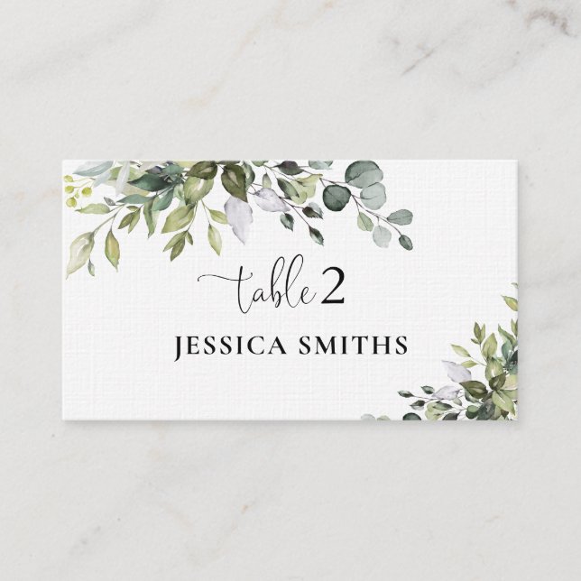 Placement Carte de table pliée pour mariage au eucalyptus (Devant)