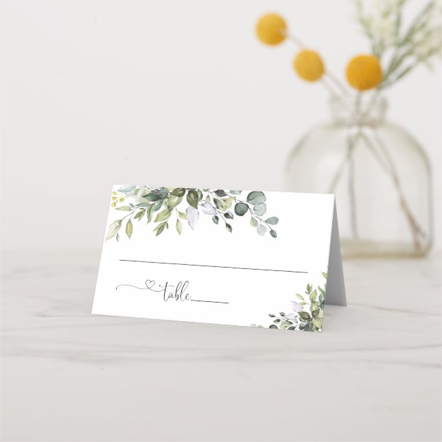 Placement Carte de table pliée pour mariage au eucalyptus (Devant)