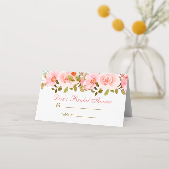 Placement Carte de table pliée pour mariage en rose et or (Devant)