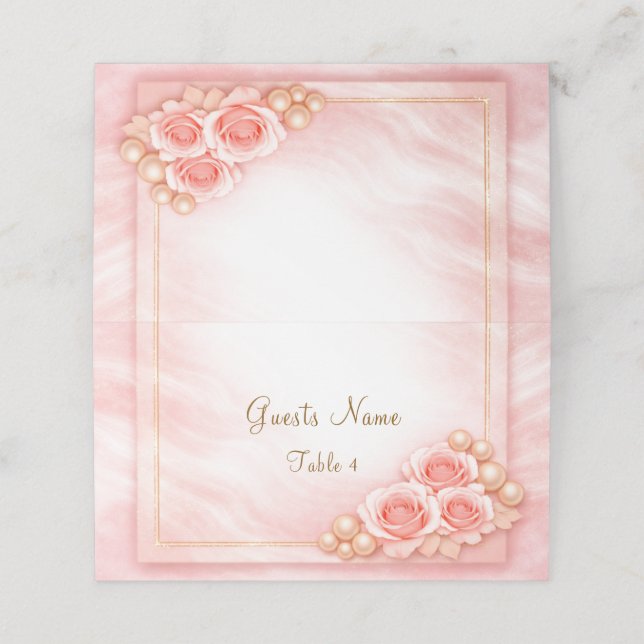 Placement Carte de table pliée rose mariage (Extérieur déplié)