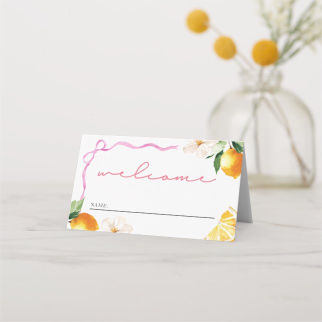 Placement Carte de table pour Baby Shower Lemon & Bows (Devant)