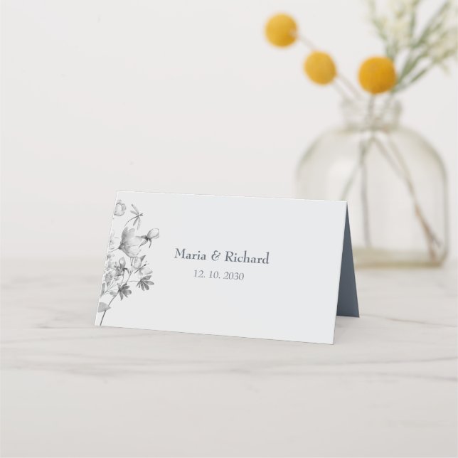 Placement Carte de table romantique poussiéreuse bleue pour  (Dos)