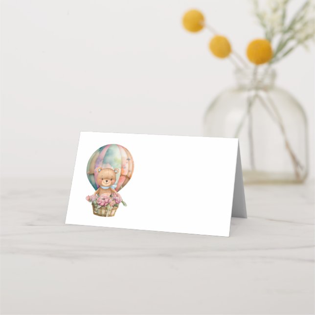 Placement Carte de table Teddy Bear Blue Hot Air Balloon Par (Dos)