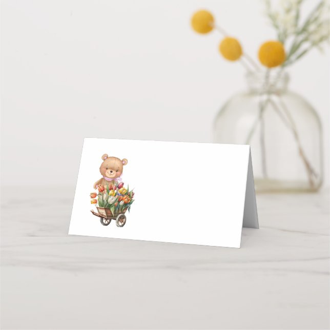 Placement Carte de table Teddy Bear Rose Rustique Floral Par (Devant)