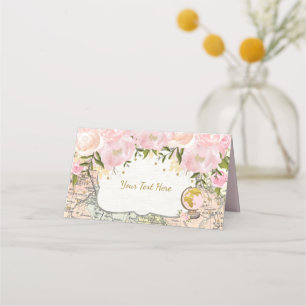 Placement Carte de voyage vintage Pink Gold Baby shower d'av