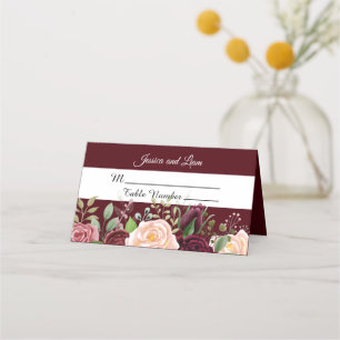 Placement Carte d'emplacement florale de l'aquarelle rose bo