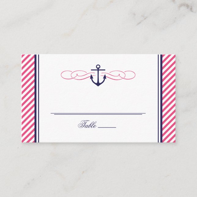 Placement Carte d'escorte de Mariage d'Ancre marine et rose (Devant)