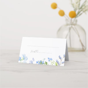 Placement Carte d'escorte pliée de fleurs d'aquarelle bleu c