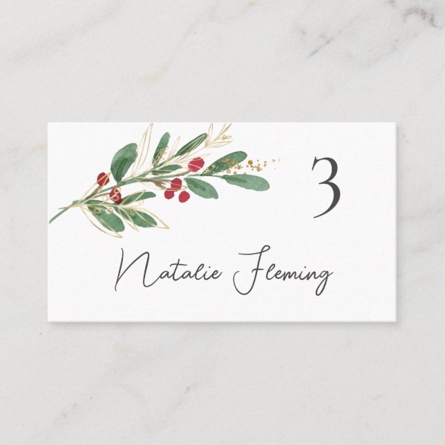 Placement Carte Mariage de la verdure d'hiver Berry rouge (Devant)