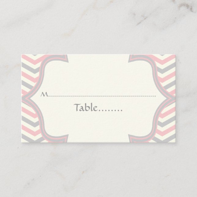 Placement Carte mariage de place rose, gris chevron (Devant)