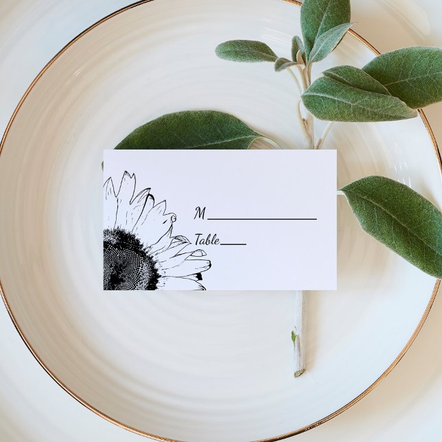 Placement Carte Mariage de tournesols noir et blanc (Créateur téléchargé)