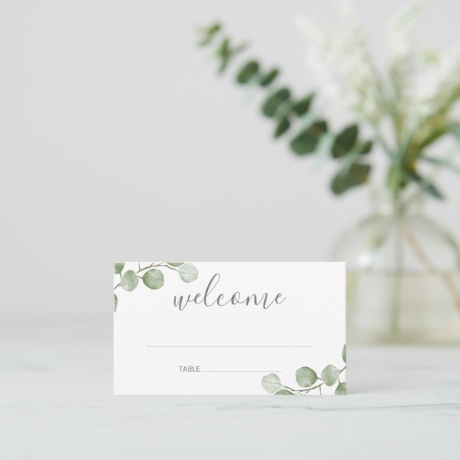 Placement Carte Mariage de verdure Eucalyptus Watercolor (Debout devant)