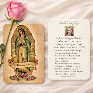 Placement Carte Sainte Vierge de Guadalupe pour prière funér