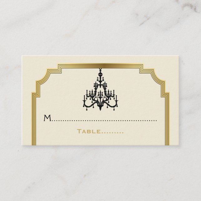 Placement Chandelier et carte de mariage frontière Art déco (Devant)
