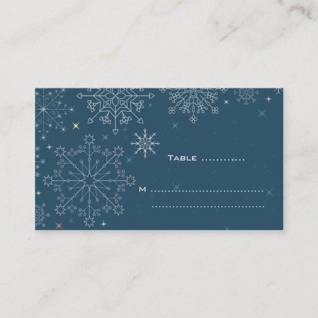 Placement Chic bleu marine flocon de neige carte de lieu de  (Devant)