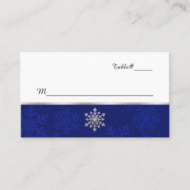 Placement Chic Blue Bijoux Mariage Flocon de neige Carte Pla (Devant)