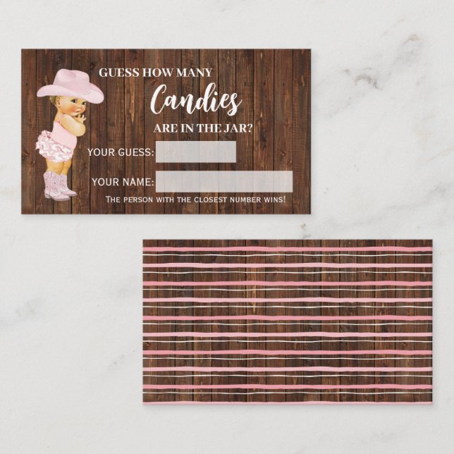Placement Combien de Candies Cowgirl Baby shower Carte de je (Devant / Derrière)