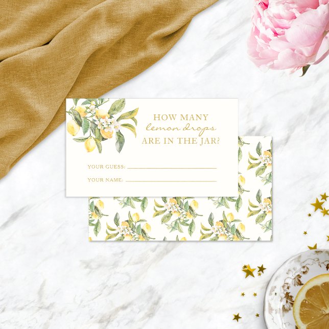 Placement Combien De Citron Lit La Carte De Boîtier (Watercolor Lemon Floral Bridal Shower How Many Lemon Drops Enclosure Card by Painted Paperie
)