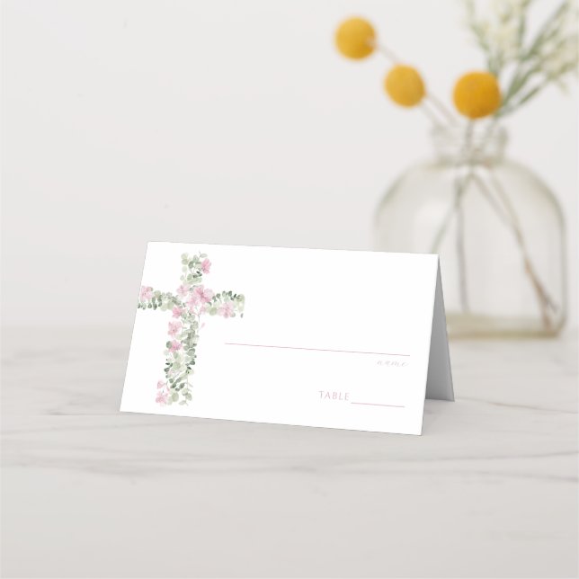 Placement Croix florale rose Baptême Numéro de table Carte d (Devant)
