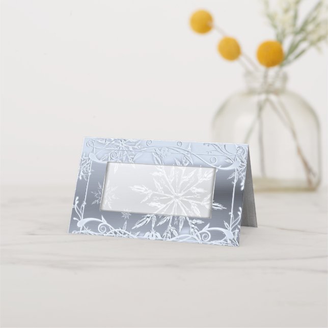 Placement Crystal Snowflake Mariage d'hiver Carte de lieu pl (Devant)