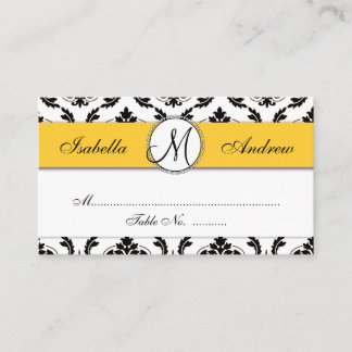 Placement Damask Yellow Wedding Réception Carte de lieu