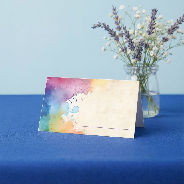 Placement Dessins de peinture brillants nom de table carte d (Bright paint splashes table name place card.)