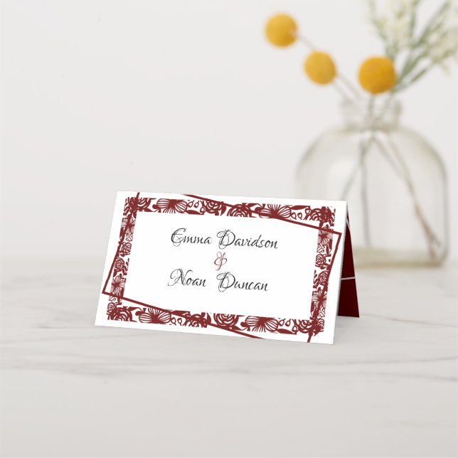 Placement Élégant Mariage Maroon Numéro de table Carte de pl (Devant)