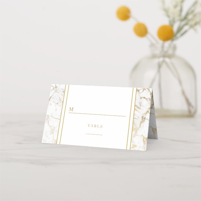 Placement Elégante carte de mariage en marbre blanc or (Devant)