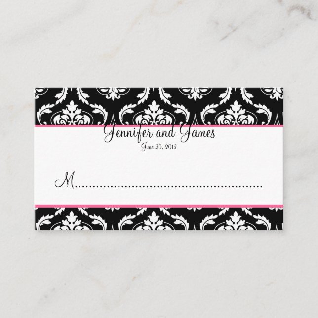 Placement Elégante carte de place de réception Mariage damas (Devant)