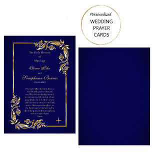 Placement Elégante carte de prière Mariage or et bleu foncé