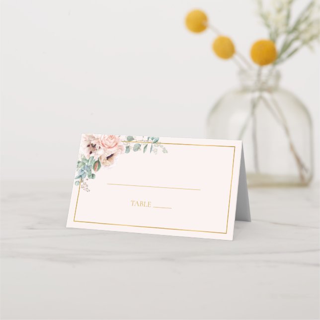 Placement Fleur de Blush Élégant | Carte de Repas Pliée Past (Devant)