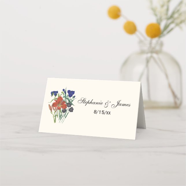 Placement Fleurs bleues rouges Carte d'escorte Carte de lieu (Devant)