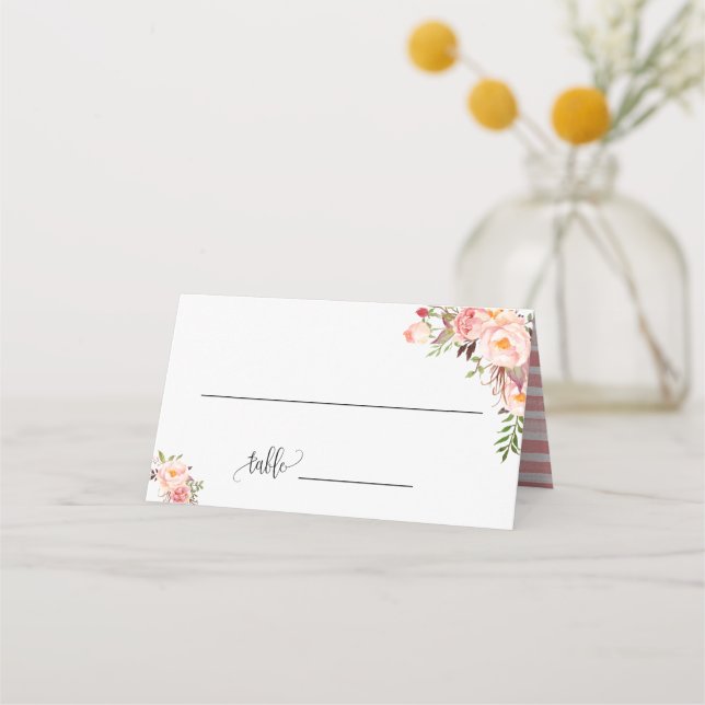 Placement Fleurs roses carte de mariage bohème chic pliée (Devant)