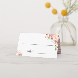 Placement Fleurs roses carte de mariage bohème chic pliée
