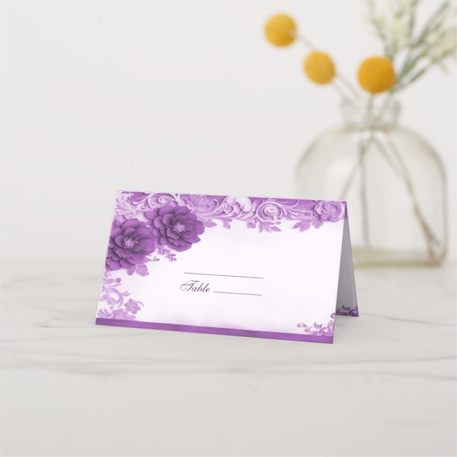 Placement Fleurs violettes Carte de lieu fleurie (Devant)