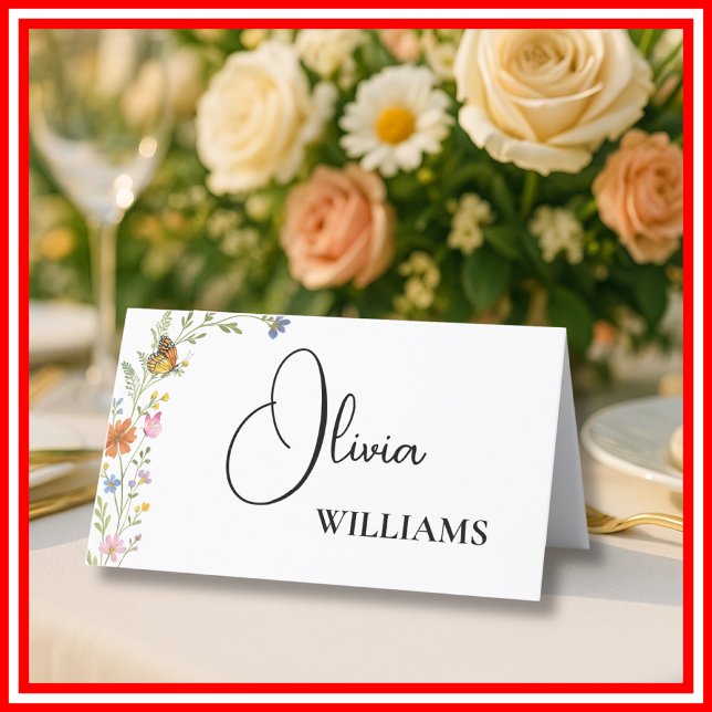 Placement Floral Boho Fleur sauvage Mariage Nom de la carte (Créateur téléchargé)