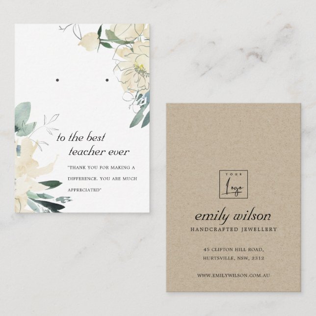 PLACEMENT IVORY FLORAL ENSEIGNANT CADEAU DE RECHERCHE CARTE  (Devant / Derrière)