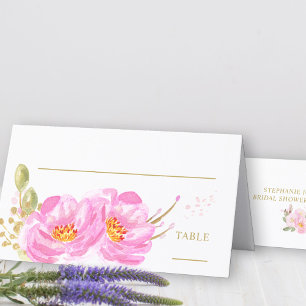 Placement Jolie carte de place florale rose et dorée