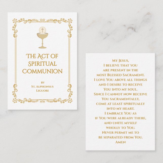 Placement La carte de prière de l'Acte de Communion Spiritue (Devant / Derrière)