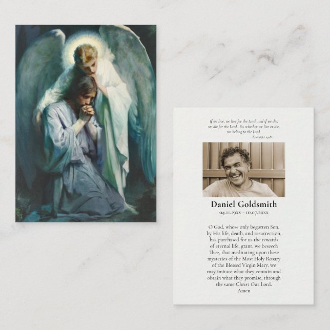 Placement L'agonie dans la carte de prière funéraire du jard (Devant / Derrière)